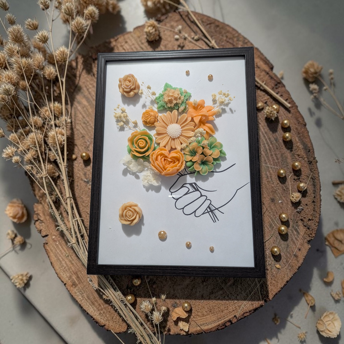 Tableau parfumé de fleur en cire