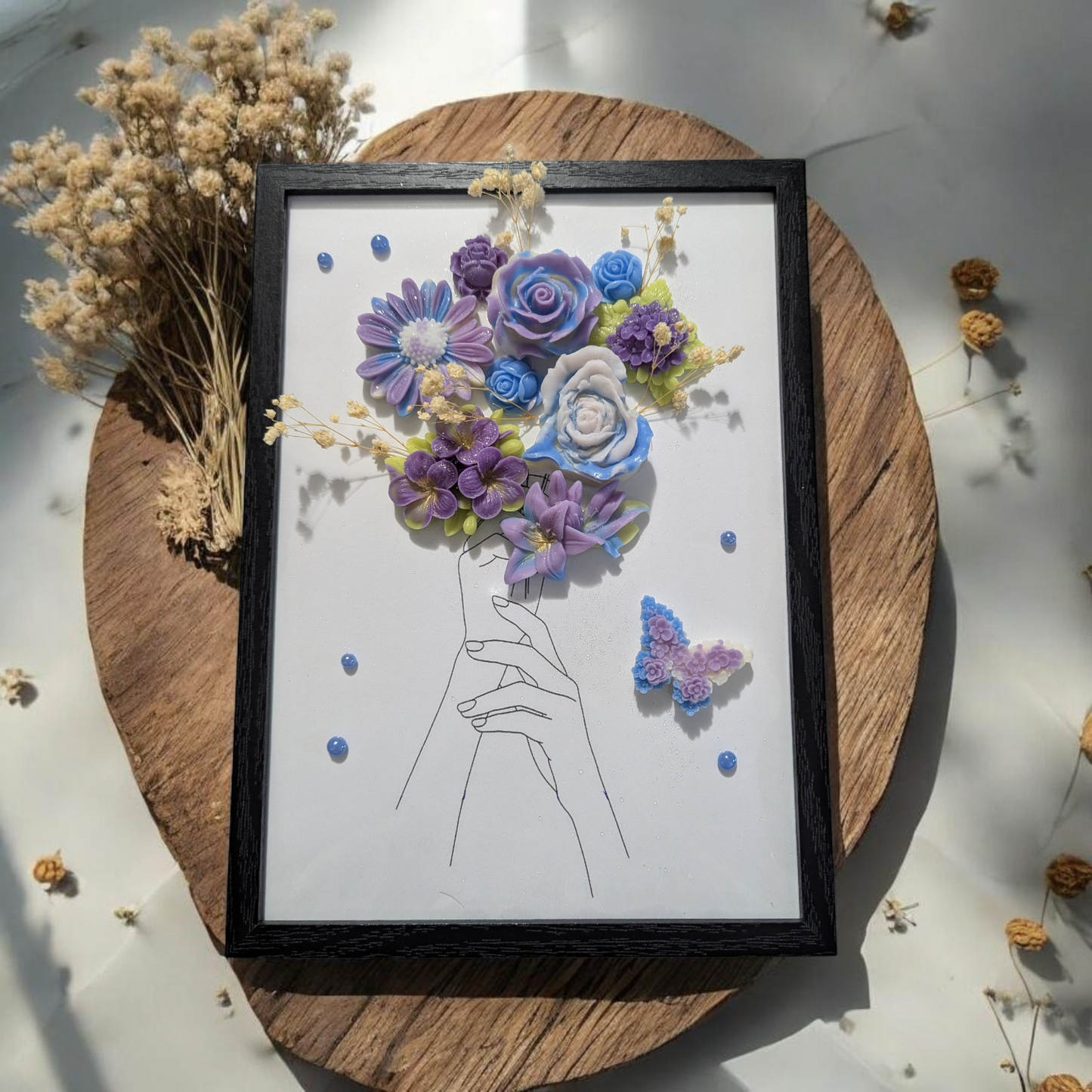 Tableau parfumé de fleur en cire